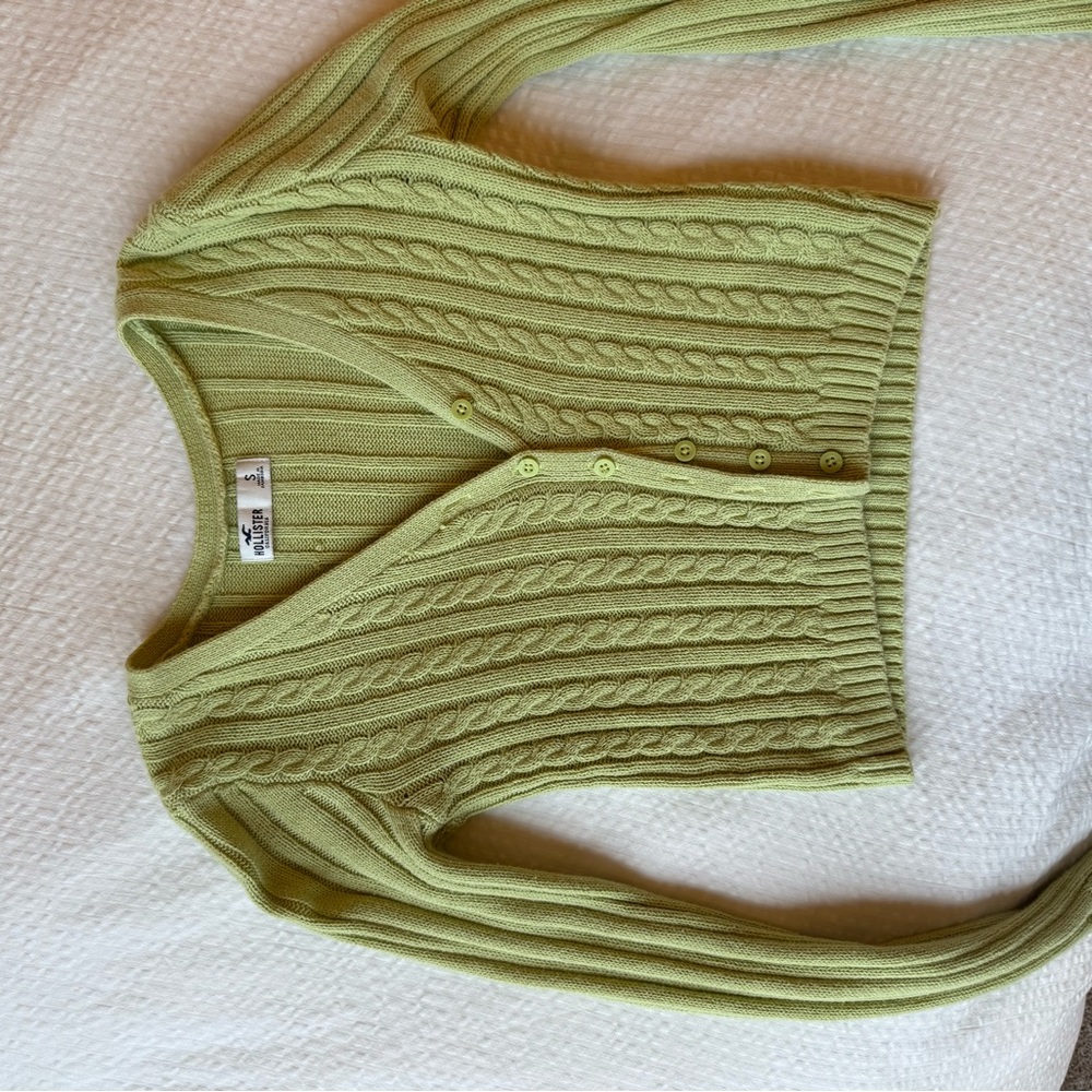 Hollister Light Green Cable Knit Cardigan